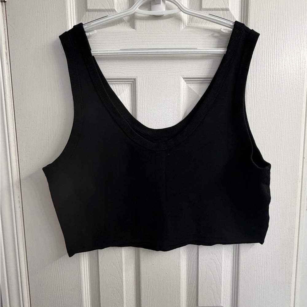 H&M Edition Black Ribbed Crop Top XXL Scoop Neck Stretch Minimalist Basic